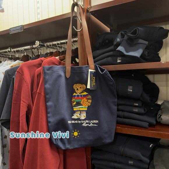 NWT Polo Ralph Lauren Cotton Twill Embroidered FIELD JACKET BEAR Tote Bag Navy - Picture 1 of 4